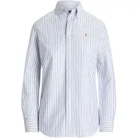 Ralph Lauren para mulher. 211941508001 Camisa oxford Slim elástica com riscas branco, azul (34), Casual, Algodão, Clássico, Manga compr