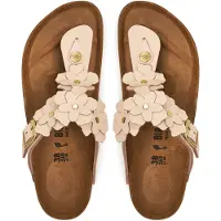 Birkenstock para mulher. 1029304 Sandálias de Couro Gizeh Flower Embellishment (Ajuste Estreito) rosa claro (39), Plano, Fivela, Casual