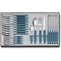 Victorinox Swiss Modern 6.9096.12W2.24, 24-peças conjunto de talheres com faca para bife, azul