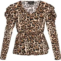 Faina Blusa 'Festive' bege / castanho / castanho claro / preto