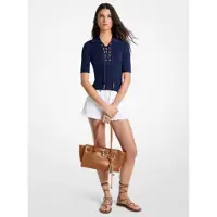 Michael Kors para mulher. MS661FZ5ZV Pólo com cordões azul-marinho (M), Casual, Viscoso, Manga curta