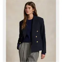 Ralph Lauren para mulher. 211952571003 Blazer cortado azul-marinho com duplo peito (48), Casual, Lã, Clássico