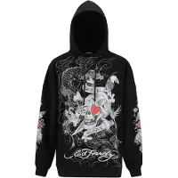 Ed Hardy Sweatshirt 'Death Or Glory Love' cinzento / vermelho / preto / branco