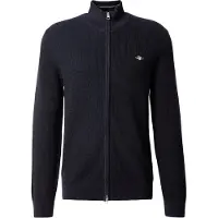 Gant para homem. 8030293 Cardigan de algodão com zíper e textura preto (M), Casual, Clássico, Algodão orgânico