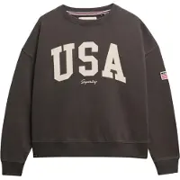 Superdry para mulher. W2012443A Sweatshirt com gola redonda e folgada Athletic Essentials cinzento escuro (L), Casual, Cinza, Algodão