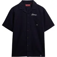Superdry para homem. M4011007A Camisa azul-marinho Resort Merchant Store (M), Casual, Linho, Manga curta