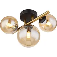Globo Candeeiro de teto Riha, âmbar, comprimento 28,5 cm, 3 lâmpadas, vidro