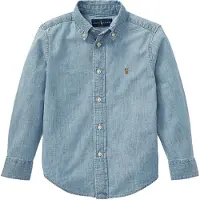 Ralph Lauren para menino. 322703283001 Camisa de cambraia de algodão azul (4años= 109/116cm), Casual, Manga comprida, moda infantil