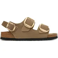 Birkenstock para mulher. 1031782 Sandálias Milano Big Buckle Oiled (Ajuste Estreito) bege (37), Couro, Marrom, Plano, Fivela, Casual