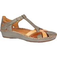 Pikolinos para mulher. 655-0732C5 Sandálias de couro P.Vallarta verde acinzentado (41), Plano, Velcro, Casual
