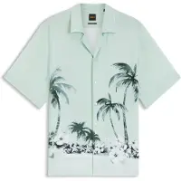BOSS para homem. 50559632 Camisa de corte regular com estampado turquesa (XXL), Casual, Viscoso, Manga curta