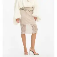 ROTATE para mulher. 1156262059 Saia lápis midi de renda bege (36), Casual, Polister Reciclado, Sustentável