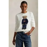 Ralph Lauren para mulher. 211978359001 Pulôver de algodão e linho com urso Polo branco (XXL), Casual