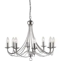 Searchlight Lustre Maypole prata acetinada, oito luzes