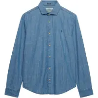 Superdry para homem. M4011110A Camisa Essentials Chambray azul (M), Casual, Algodão, Manga comprida, Marinho