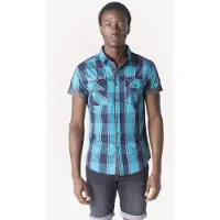 KOROSHI Camisa navy / azure / genciana / cinzento