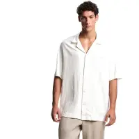 Emporio Armani para homem. EM000593_AF20590 Camisa de praia branca (M), Branco, Casual, Linho, Viscoso, Manga curta