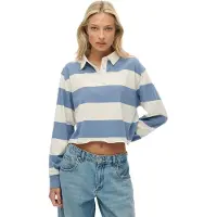 Superdry para mulher. W6012175A Pólo azul de riscas Rugby (S), Casual, Algodão, Manga comprida
