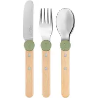 Opinel Le Petit Gourmet 3258 Olive Green, conjunto de talheres para crianças de 3 peças