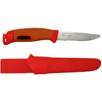 Morakniv Companion Spark Emergency (S) 14478 Orange/Red, faca de bushcraft com pederneira, parcialmente serrilhada