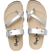 Pepe Jeans para mulher. PLS800001 Sandálias Oban Cool prateadas (37), Prata, Plano, 1 a 3cm, Nenhum, Casual