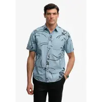 Superdry para homem. M4011129A Camisa Vintage Loom manga curta azul (L), Casual, Algodão
