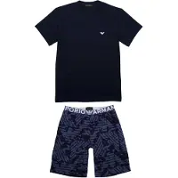 Emporio Armani Pijama curto azul escuro / preto / branco