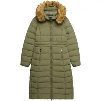 Superdry para mulher. W5012183A Casaco com capuz Hooded Faux Fur Fuji Longline verde (XS), Casual, Poliéster