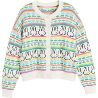 Chinti & Parker Casaco de malha 'Miffy Fairisle' verde / rosa claro / preto / branco