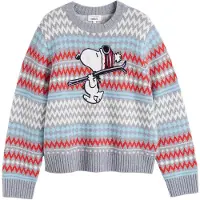 Chinti & Parker Pullover 'Snoopy Ski Fairisle' azul claro / acinzentado / vermelho / branco
