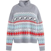 Chinti & Parker Pullover 'Snoopy Ski' azul claro / cinzento denim / vermelho / branco lã