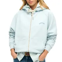 Superdry para mulher. W2012287A Sweatshirt com capuz com mangas regulamentares, fecho de correr e logótipo Esssential azul (XL), Casual, Alg