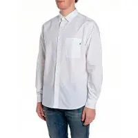 Replay para homem. M4144.000.85486 Camisa de popelina branca (L), Branco, Casual, Sapatos de Festa, Algodão, Clássico, Manga comprida