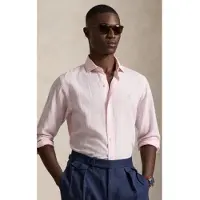 Ralph Lauren para homem. 710B16700002 Camisa sirsaca de ajuste personalizado com riscas cor-de-rosa (XL), Casual, Algodão, Manga compri