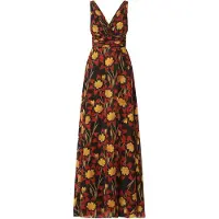 Kraimod Vestido de festa amarelo / oliveira / vermelho ferrugem / preto