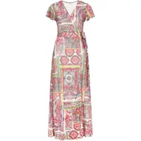 Usha Vestido verde claro / laranja / vermelho / branco