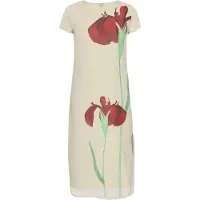 Usha Vestido ecru / verde / vermelho escuro