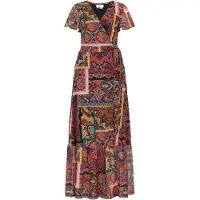 Usha Vestido navy / laranja / vermelho / preto
