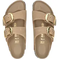 Birkenstock para mulher. 1030395 Sandálias de Couro Arizona Big Buckle (Ajuste Estreito) castanho claro (40), Marrom, Plano, Nenhum, Casual