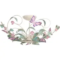 Luminex Candeeiro de teto BUTTERFLY, creme/verde/rosa, aço inoxidável, 3 lâmpadas