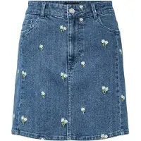 Pieces Saia Curta De Cintura Alta Flora Denim Emb
