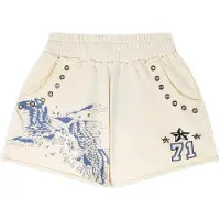 Ed Hardy Calças 'Fighting Eagle' ecru / navy / preto
