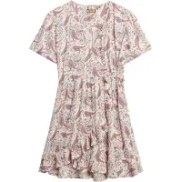 Superdry para mulher. W8011877A Mini vestido cruzado estampado SS bege (S), Casual, Viscoso, Manga curta