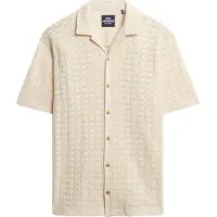 Superdry para homem. M4011058A Camisa com textura de malha bege (L), Casual, Algodão, Manga curta