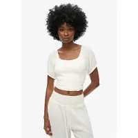 Superdry para mulher. W6011857A T-shirt com folhos em tecido branco (XL), Casual, Viscoso, Manga curta