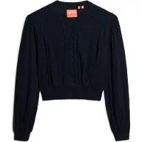 Superdry para mulher. W6011796A Blusa Lace Trim Smocked marinho (XS), Casual, Algodão, Manga comprida
