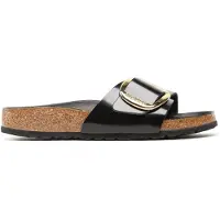 Birkenstock para mulher. 1022650 Sandálias de Couro Madrid Big Buckle (Ajuste Estreito) preto (41), Plano, Nenhum, Casual