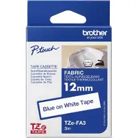 Brother TZe-FA3 fita para a roupa 12mm texto azul sobre branco (3M)