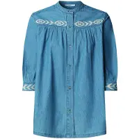 Pepe Jeans para mulher. PL3051432 Livia Camisa azul de ganga bordada (S), Casual, Algodão, Denim, Manga comprida
