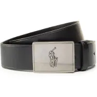 Ralph Lauren para homem. 405691693001 Cinto de couro com fivela com placa de cavalo preta (34), Preto, Casual, Clássico, Pele